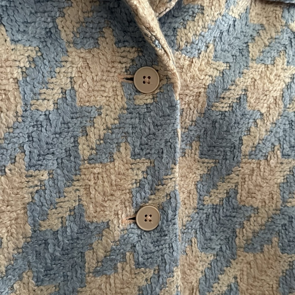 NWT Express Blue and Cream Houndstooth Tweed Cropped Jacket | Size Small - Picture 4 of 9